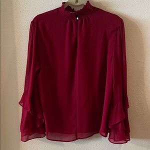 1. State Burgundy Ruffle Sleeve Blouse